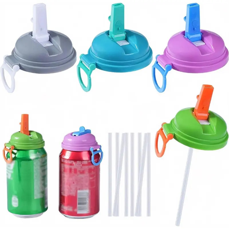 4/6/8-Pack Bpa-Free Soda Can Lids with Straw - Reusable Lids for Seltzer, Juice & Beverage, Silicone Straws Included Drink Covers, Straw Spout Lid Tools for Solving the Sealing of Soda Cans, Essential for Families, Traveling and Picnics