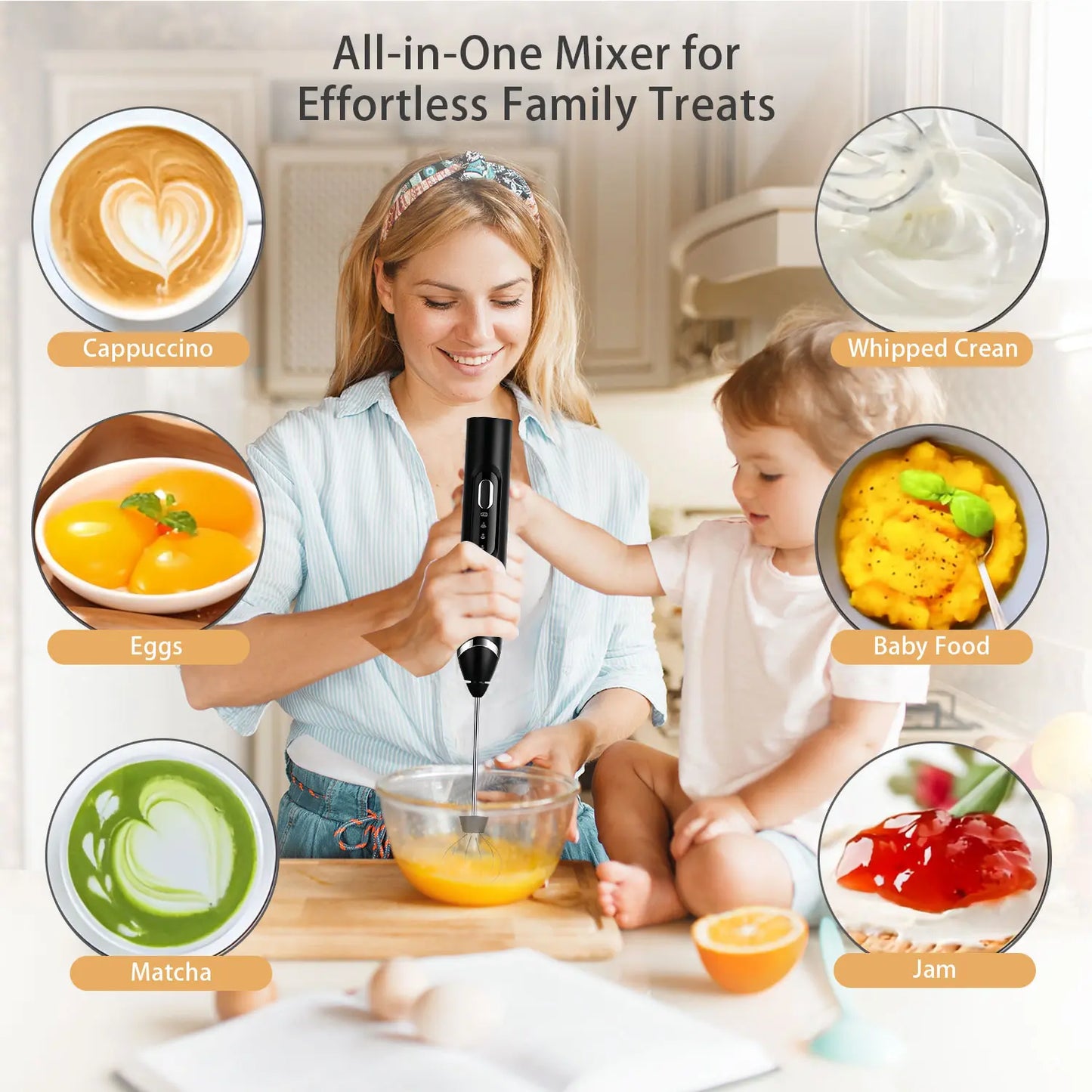 2026 Upgraded Rechargeable Milk Frother ā Handheld Electric Coffee Mixer with 3 Whisks, 3 Speed Settings & Storage Stand | Versatile Drink Mixer for Juices, Prebiotic Powders, Lattes, Cappuccinos,Coffee Mixer, Matcha & Eggs (Black)ā Christmas Gift
