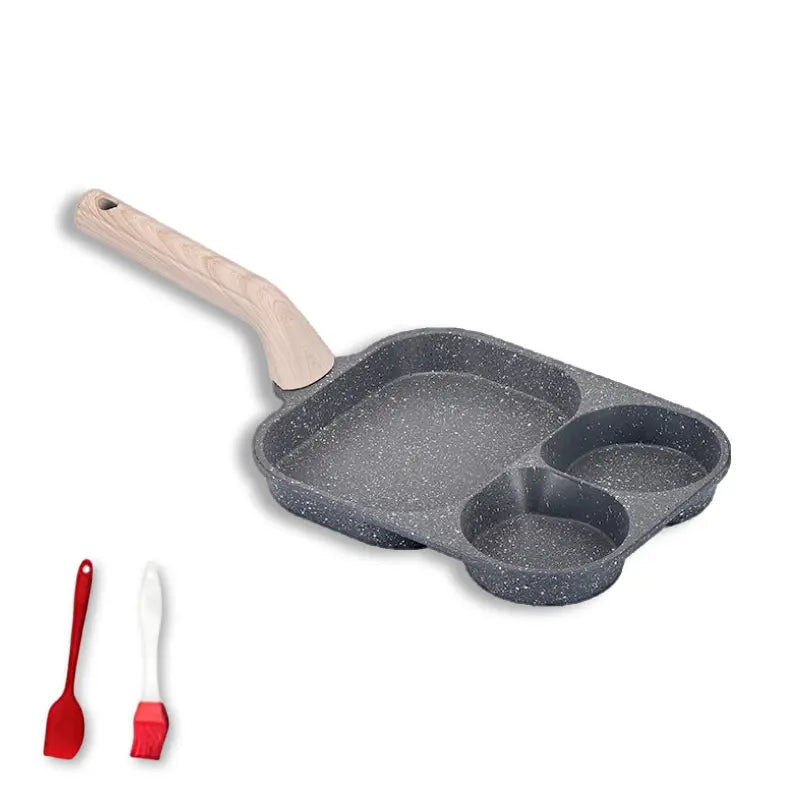 Non-Stick 4-In-1 Breakfast Pan for Frying Eggs, Hamburgers & Scrambled Eggs - Multi-Functional, Fast Heating, Durable, Easy Clean, Space-Saving, Eco-Friendly, with Silicone Strips & Tempered Glass Lid Cookware
