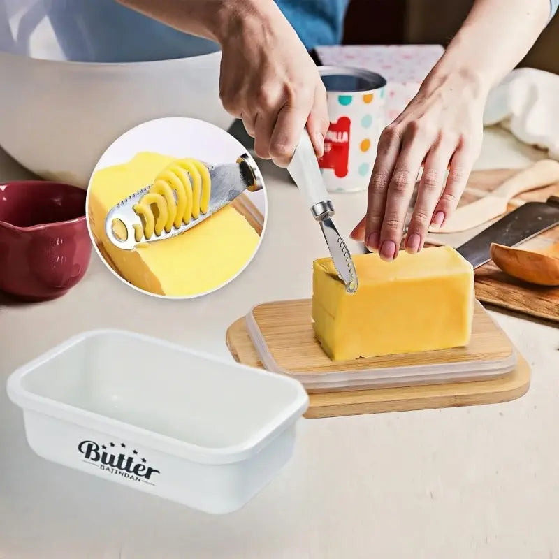 Stainless Steel Butter Dish with Lid and Multipurpose Knife - Large Metal Butter Keeper with Silicone Base for Countertop, Kitchen Storage Organizer, Ideal Gift Kitchenware Utensils