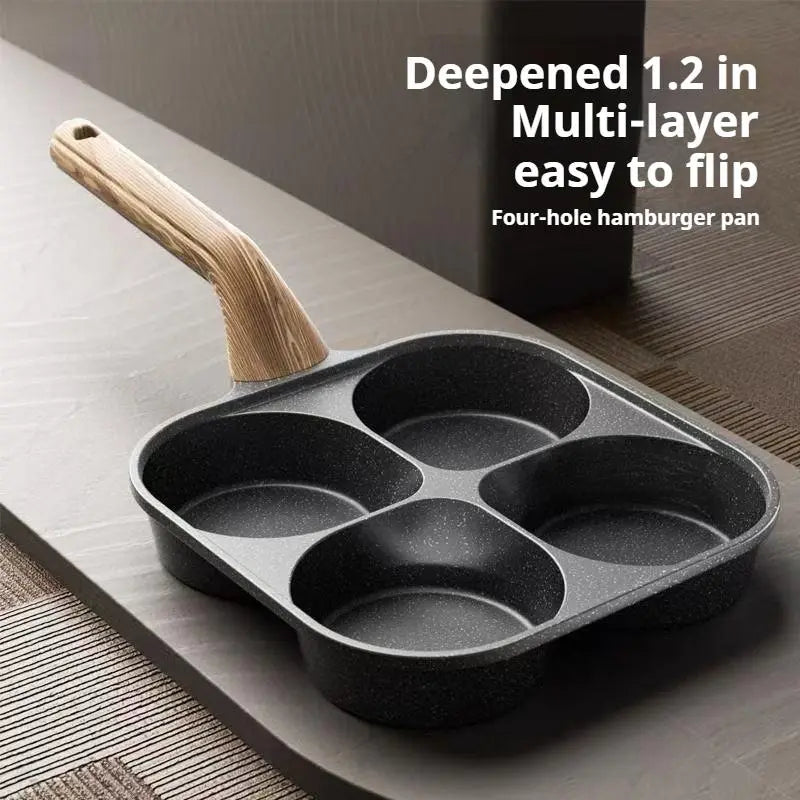 Non-Stick 4-In-1 Breakfast Pan for Frying Eggs, Hamburgers & Scrambled Eggs - Multi-Functional, Fast Heating, Durable, Easy Clean, Space-Saving, Eco-Friendly, with Silicone Strips & Tempered Glass Lid Cookware