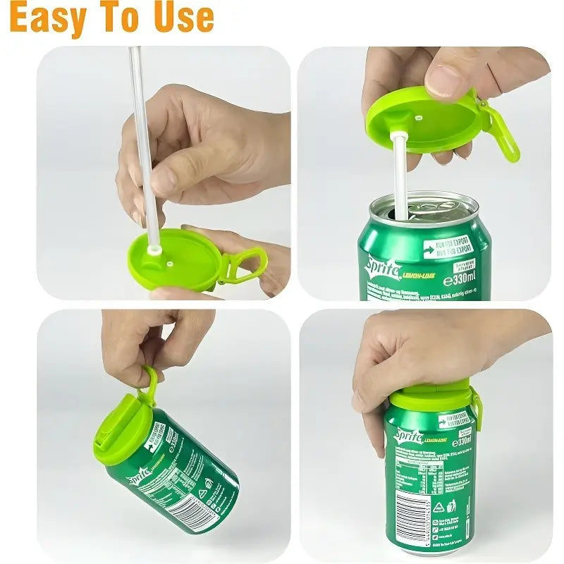 4/6/8-Pack Bpa-Free Soda Can Lids with Straw - Reusable Lids for Seltzer, Juice & Beverage, Silicone Straws Included Drink Covers, Straw Spout Lid Tools for Solving the Sealing of Soda Cans, Essential for Families, Traveling and Picnics