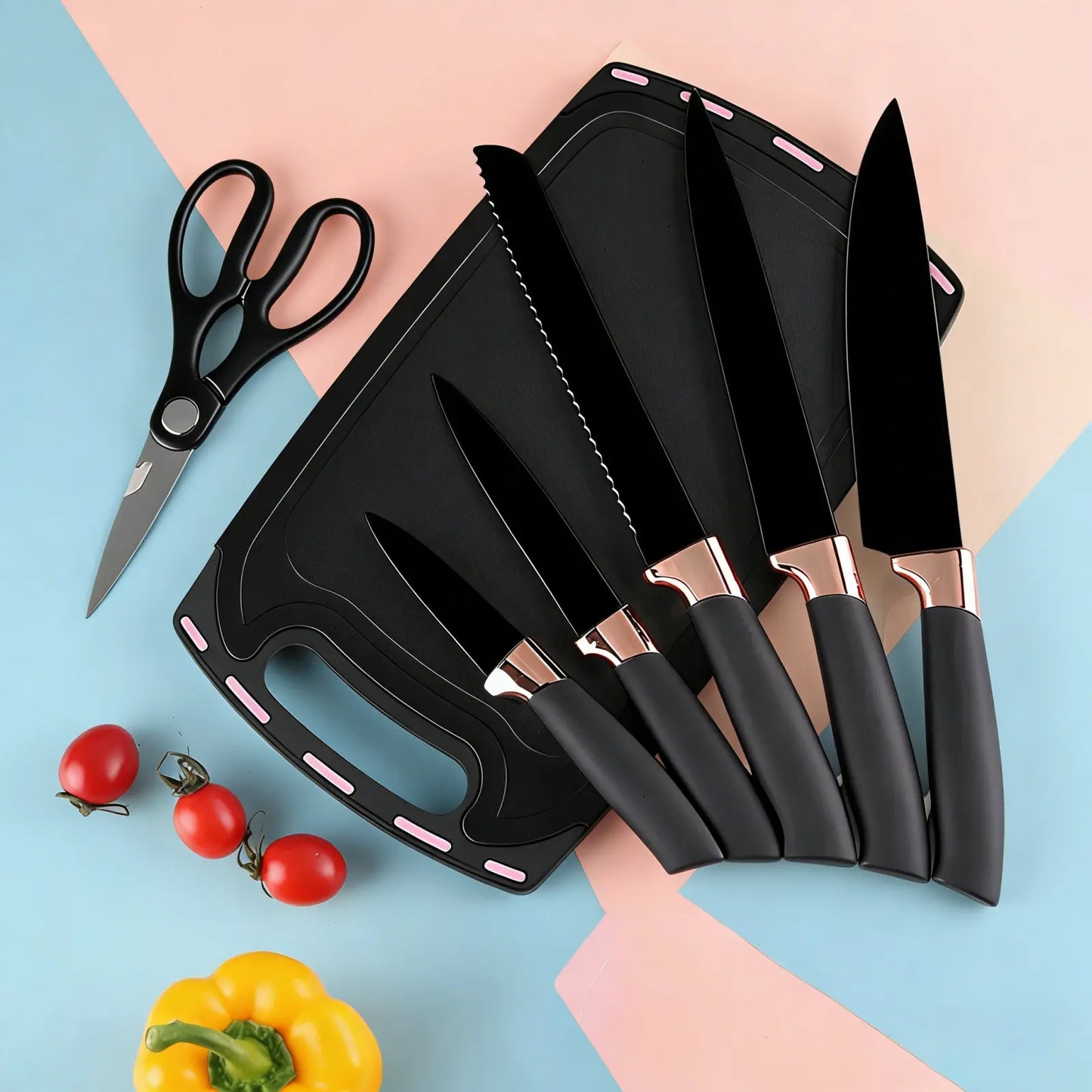 Summer Turn-Up19Pcs Kitchen Knife Set with Heatresistant Silicone Cutlery&Wooden Handles Includes Chef Knife, Non-Stick Compatible Tools, Pots Pans Set Valentine'S Day and More Cookware Non Stick Pots and Pans Kitchenware Nonstick Ladle Stylish White Pink