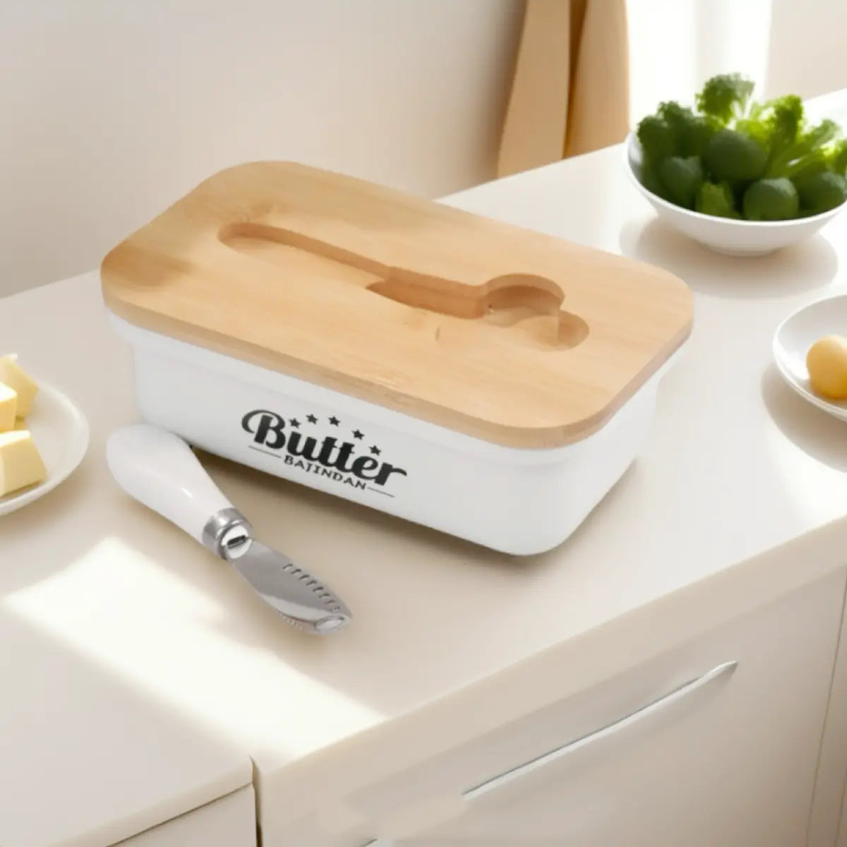 Stainless Steel Butter Dish with Lid and Multipurpose Knife - Large Metal Butter Keeper with Silicone Base for Countertop, Kitchen Storage Organizer, Ideal Gift Kitchenware Utensils