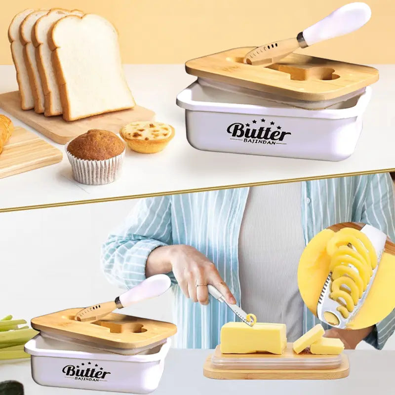 Stainless Steel Butter Dish with Lid and Multipurpose Knife - Large Metal Butter Keeper with Silicone Base for Countertop, Kitchen Storage Organizer, Ideal Gift Kitchenware Utensils