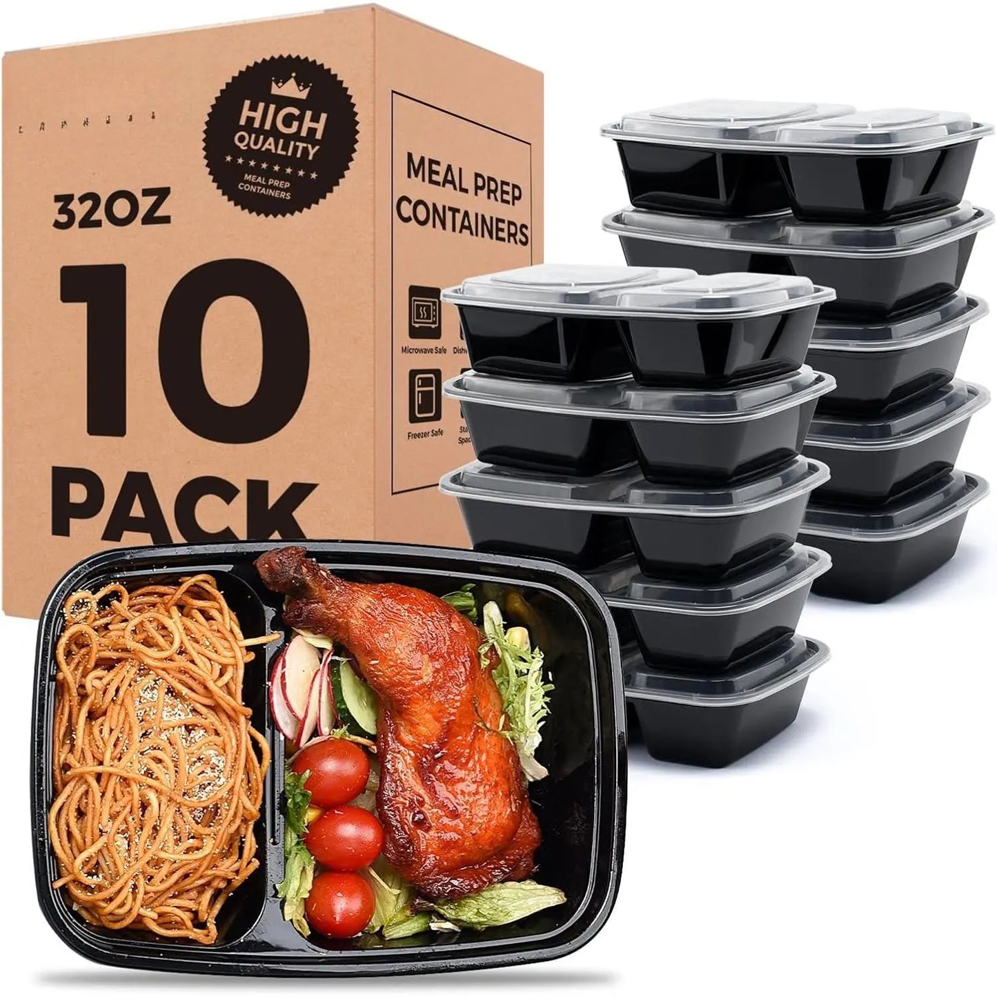 10 Pack 32OZ Meal Prep Containers Microwave Safe, &Thick Storage Containers with , Durable Bento Boxes , Stackable, Dishwasher/Freezer Safe