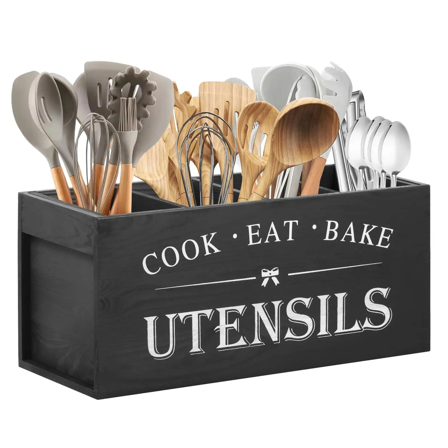 Kitchen Utensil Storage Box, 1 Count Wooden Cooking Utensils Holder, Kitchen Utensil Organizer, Kitchen Accessories, Home Organizer for Kitchen, Kitchen Gadgets Organizer
