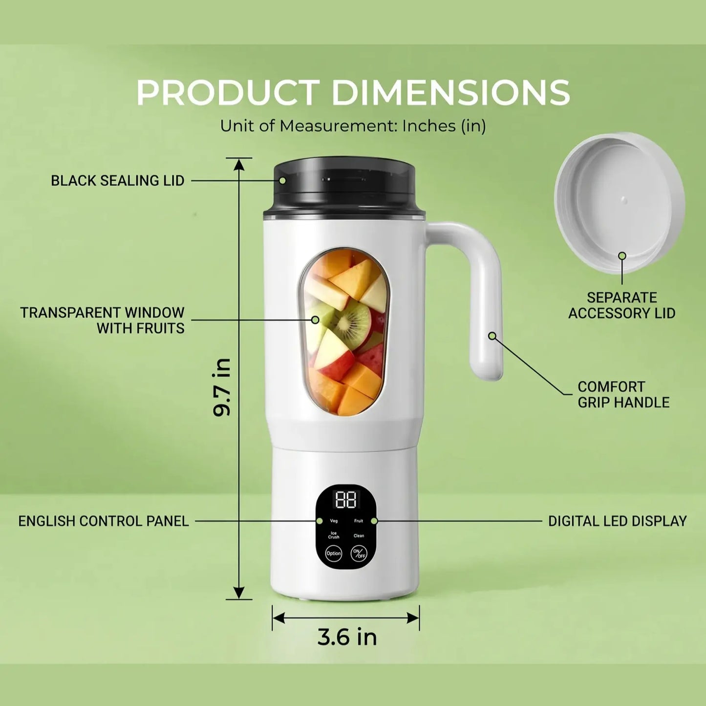 580ML Portable Juicer with LED Display USB Rechargeable Handheld Juice Blender 22000 RPM Self-Cleaning Bpa-Free for Smoothies and Juices with Ice Crush Function