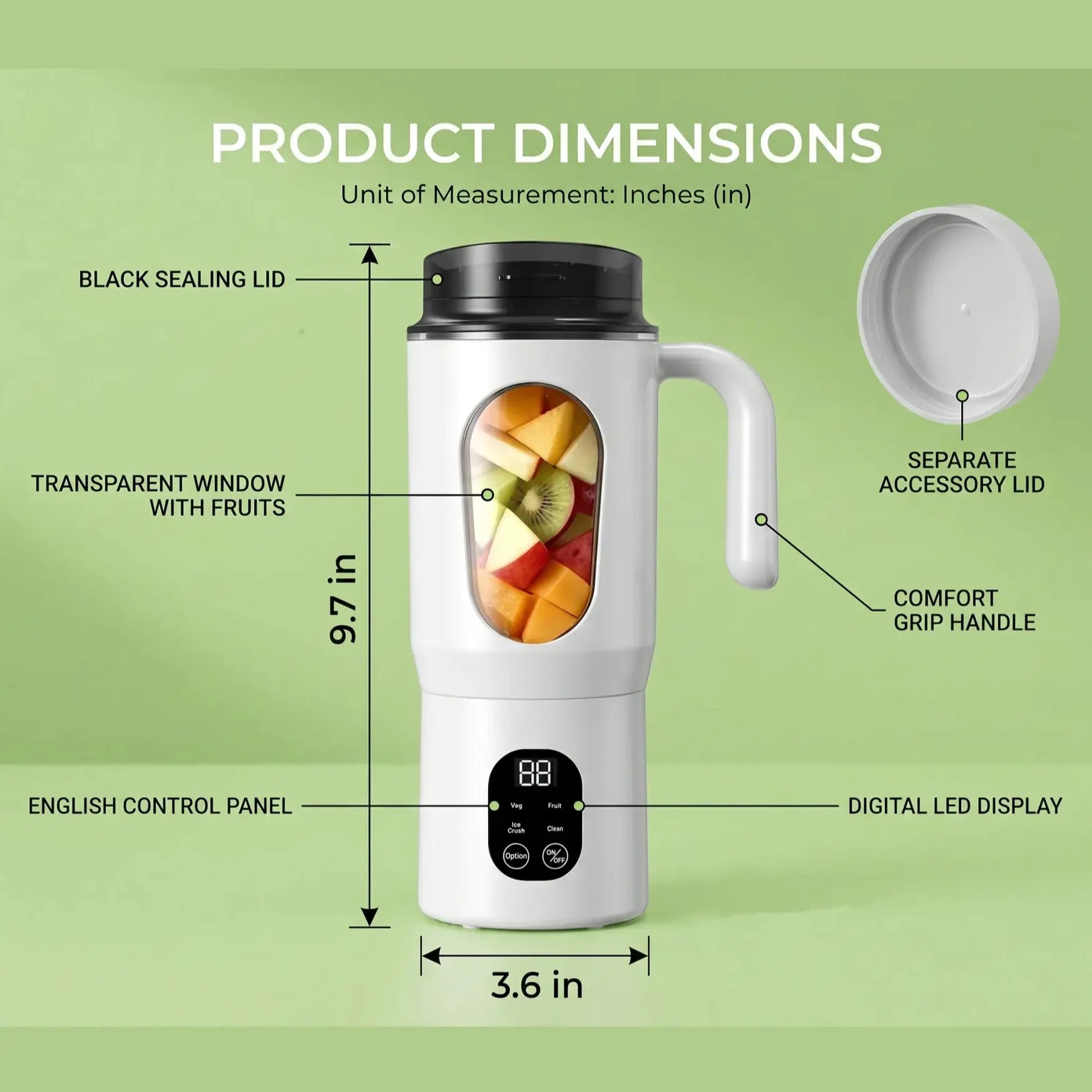 580ML Portable Juicer with LED Display USB Rechargeable Handheld Juice Blender 22000 RPM Self-Cleaning Bpa-Free for Smoothies and Juices with Ice Crush Function