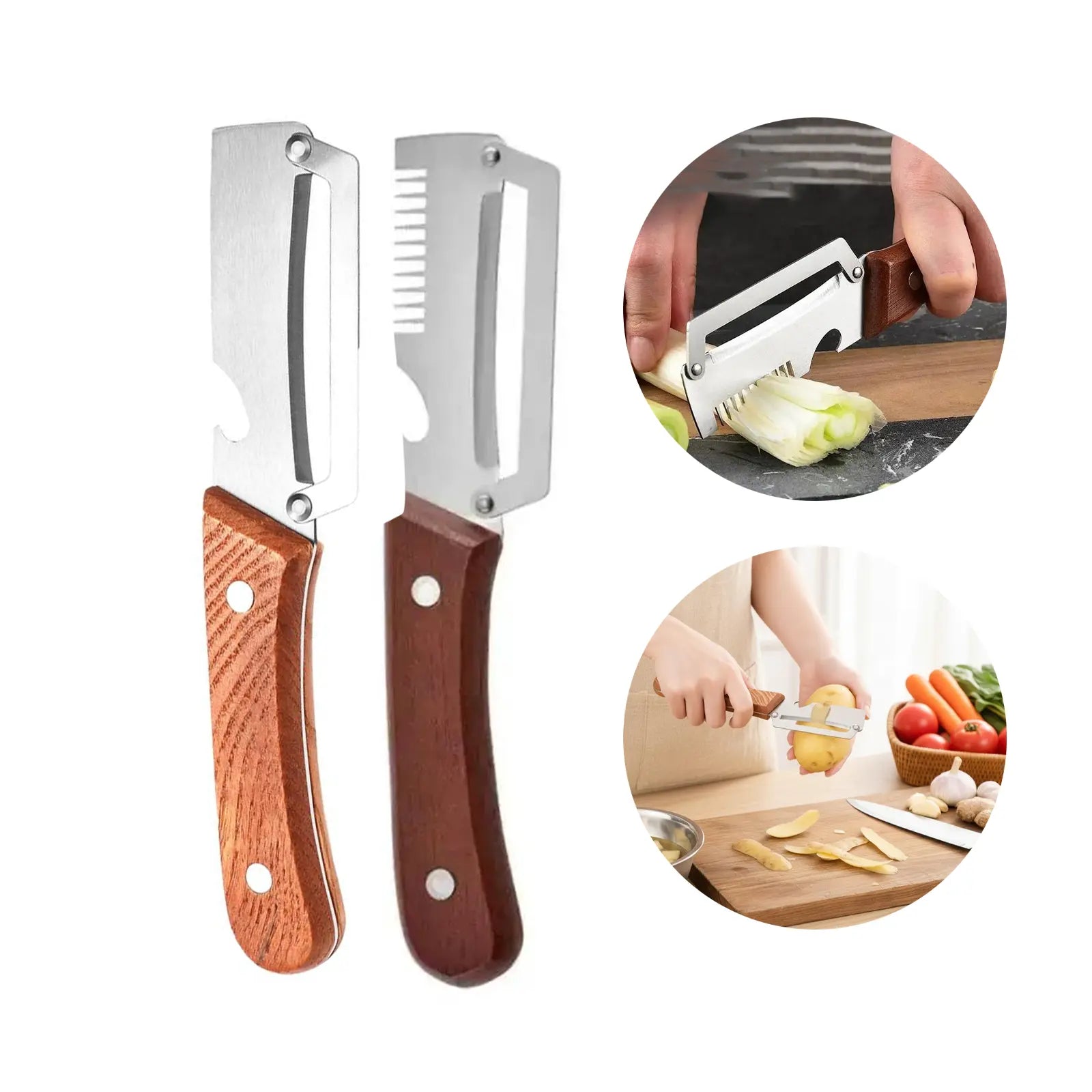 Premium-Grade Fruit & Vegetable Peeler| Sharp Stainless Steel Blade, Ergonomic Wooden Handle + Built-In Bottle Opener – Ideal for Daily Kitchen Use (Potatoes, Apples, Pumpkins & More)