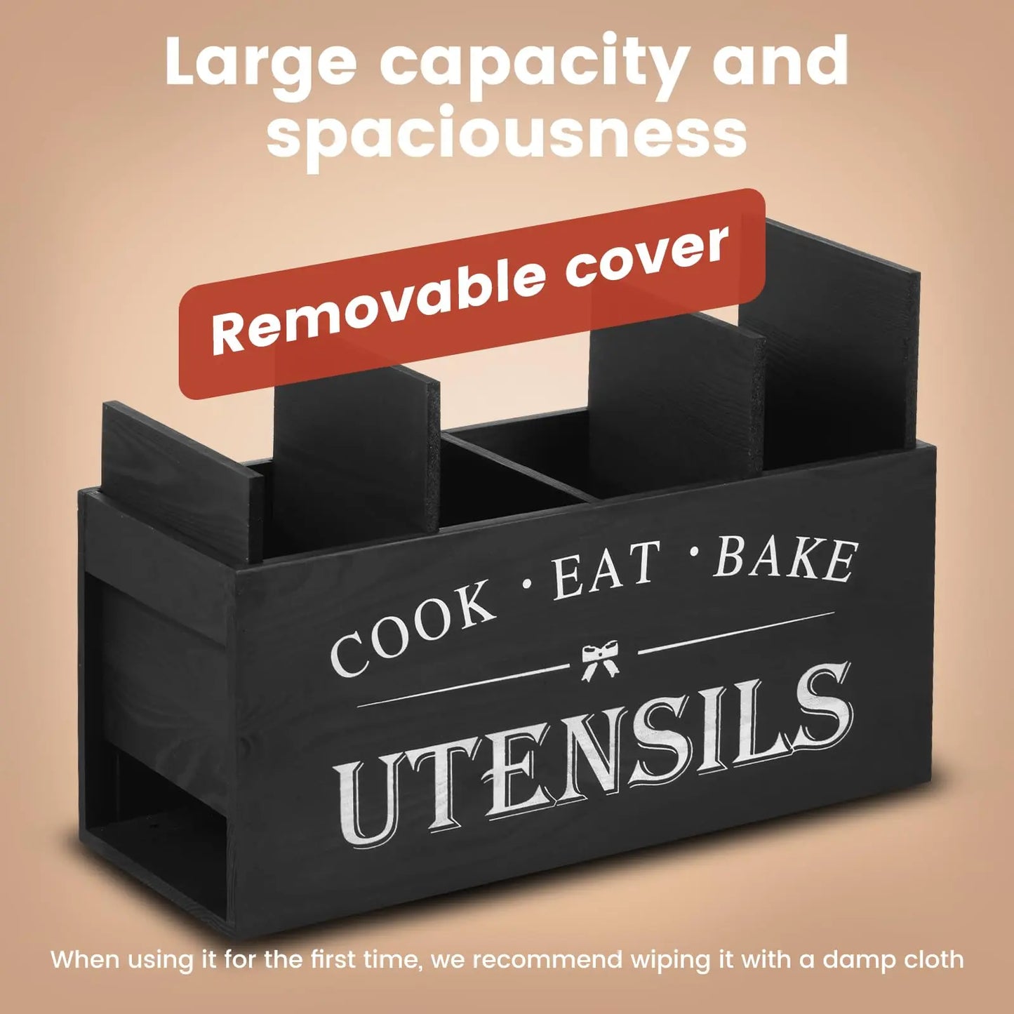 Kitchen Utensil Storage Box, 1 Count Wooden Cooking Utensils Holder, Kitchen Utensil Organizer, Kitchen Accessories, Home Organizer for Kitchen, Kitchen Gadgets Organizer