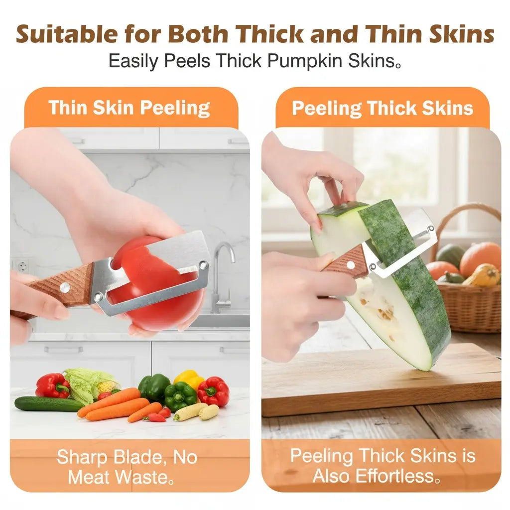 Premium-Grade Fruit & Vegetable Peeler| Sharp Stainless Steel Blade, Ergonomic Wooden Handle + Built-In Bottle Opener – Ideal for Daily Kitchen Use (Potatoes, Apples, Pumpkins & More)