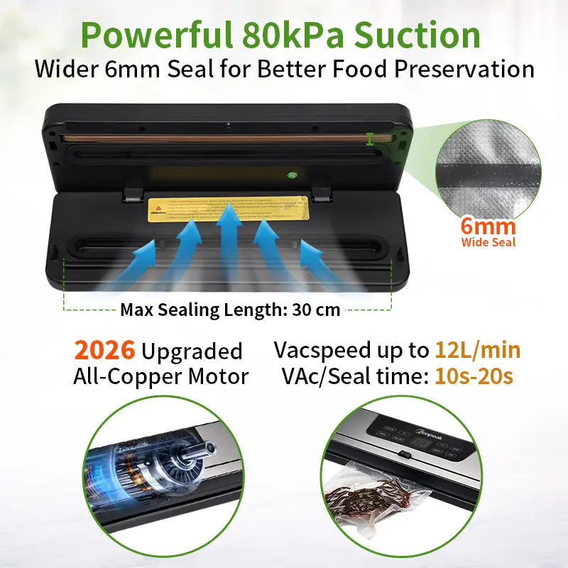 Zenpeak Vacuum Sealer Machine with External Vacuum, Removable Drip Tray, Dry & Moist Modes, Pulse Control, Adjustable Temperature, 6Mm Wider Seal, Built-In Bag Cutter for Food Storage, Meal Prep, Sous Vide, Summervibes Tiktokshopspringglowup,