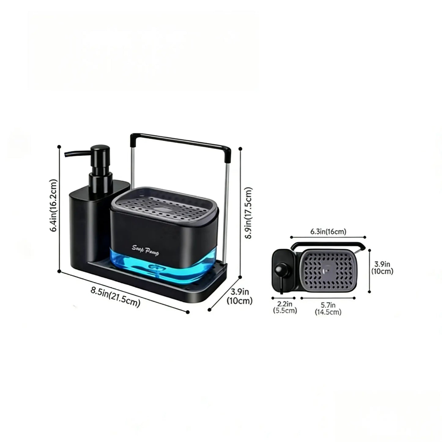 Kitchen Soap Dispenser Set with Tray and Sponge Holder, Dish and Hand Soap Dispenser with Dishcloth Holder 4-In-1 Kitchen Sink Countertop Storage Organizer, Practical Kitchen Gadgets - Black