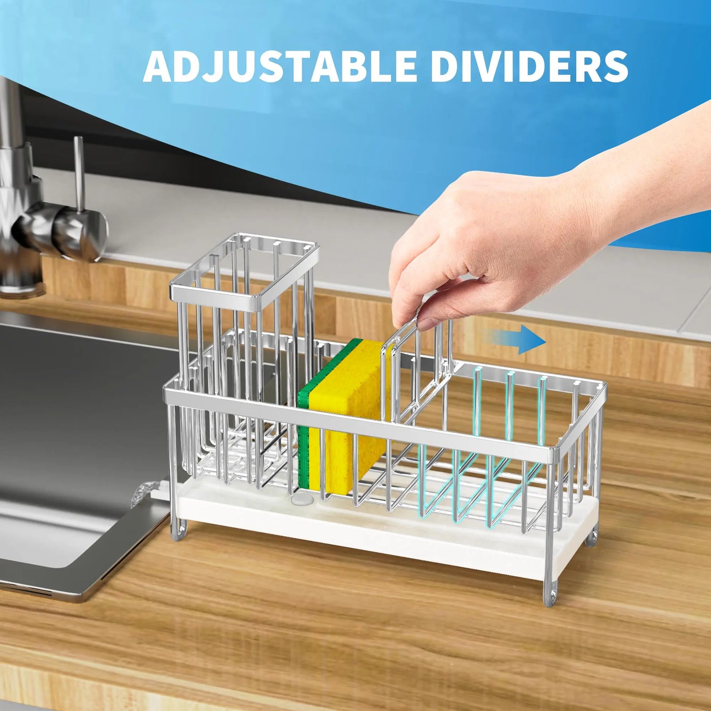 Kitchen Sink Storage Rack, 1 Count Kitchen Sponge Holder with Detachable Brush Holder, Multifunctional Kitchen Storage Rack for Home, Dish Drying Organiser