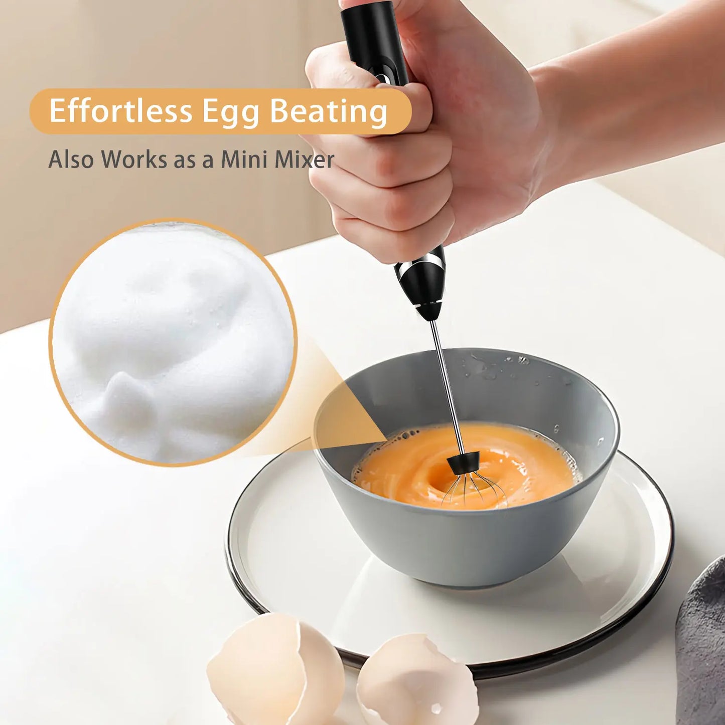 2026 Upgraded Rechargeable Milk Frother – Handheld Electric Coffee Mixer with 3 Whisks, 3 Speed Settings & Storage Stand | Versatile Drink Mixer for Juices, Prebiotic Powders, Lattes, Cappuccinos,Coffee Mixer, Matcha & Eggs (Black)– Christmas Gift