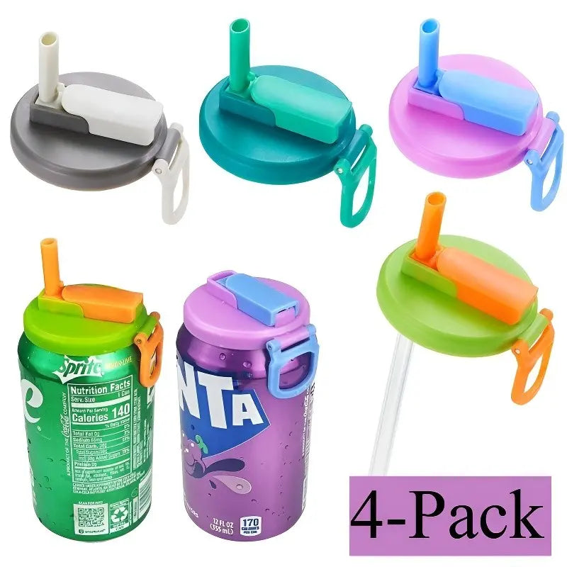 4/6/8-Pack Bpa-Free Soda Can Lids with Straw - Reusable Lids for Seltzer, Juice & Beverage, Silicone Straws Included Drink Covers, Straw Spout Lid Tools for Solving the Sealing of Soda Cans, Essential for Families, Traveling and Picnics