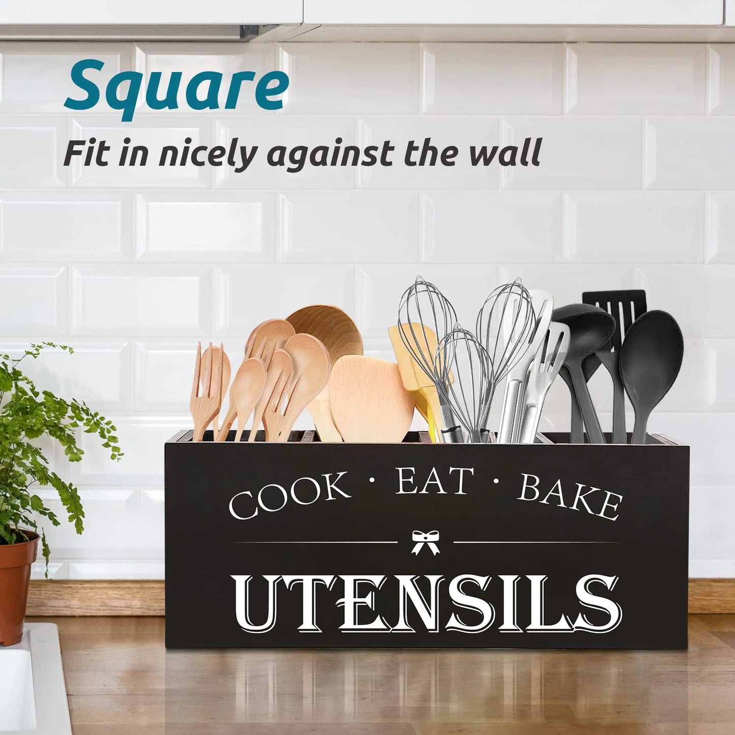 Kitchen Utensil Storage Box, 1 Count Wooden Cooking Utensils Holder, Kitchen Utensil Organizer, Kitchen Accessories, Home Organizer for Kitchen, Kitchen Gadgets Organizer