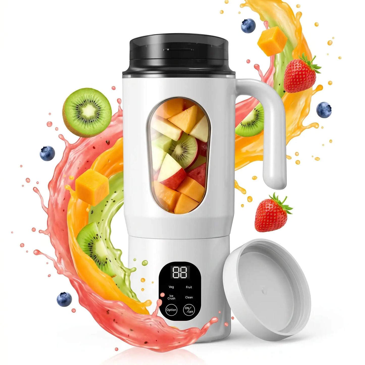 580ML Portable Juicer with LED Display USB Rechargeable Handheld Juice Blender 22000 RPM Self-Cleaning Bpa-Free for Smoothies and Juices with Ice Crush Function