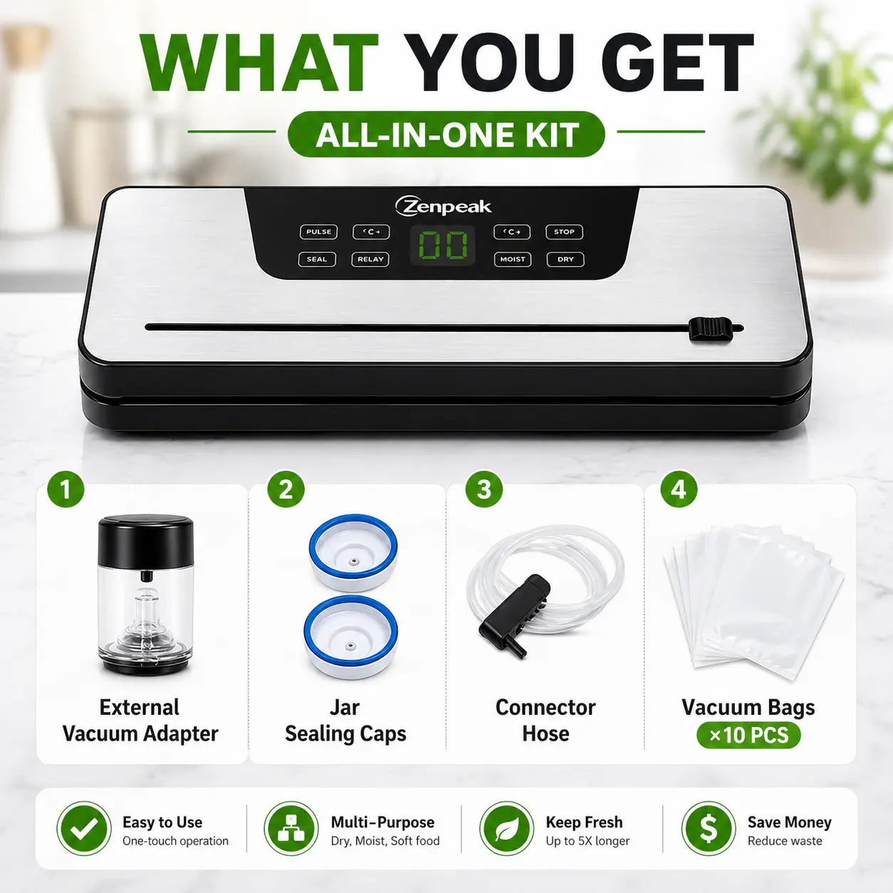 Zenpeak Vacuum Sealer Machine with External Vacuum, Removable Drip Tray, Dry & Moist Modes, Pulse Control, Adjustable Temperature, 6Mm Wider Seal, Built-In Bag Cutter for Food Storage, Meal Prep, Sous Vide, Summervibes Tiktokshopspringglowup,