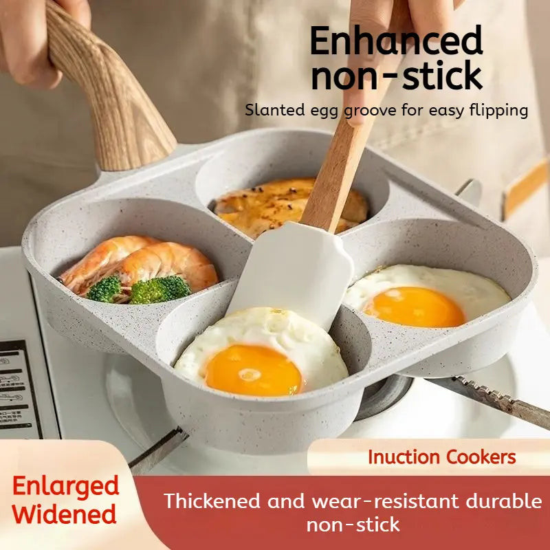 Non-Stick 4-In-1 Breakfast Pan for Frying Eggs, Hamburgers & Scrambled Eggs - Multi-Functional, Fast Heating, Durable, Easy Clean, Space-Saving, Eco-Friendly, with Silicone Strips & Tempered Glass Lid Cookware