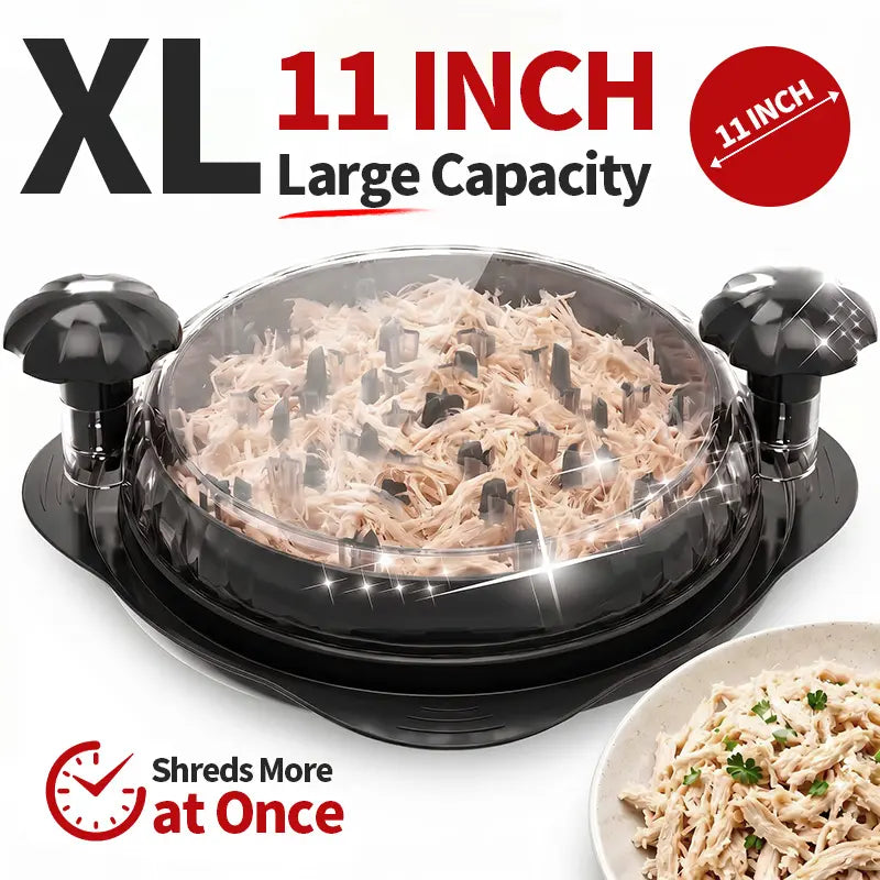 XL Chicken Shredder Tool Twist 11 Inch Large Capacity Meat Shredder Bowl with Visible Lid Ergonomic Handle Strong Non Slip Base Dishwasher Safe Kitchen Gadget for Chicken Pork Beef Vegetables Meal Prep Elegant Black
