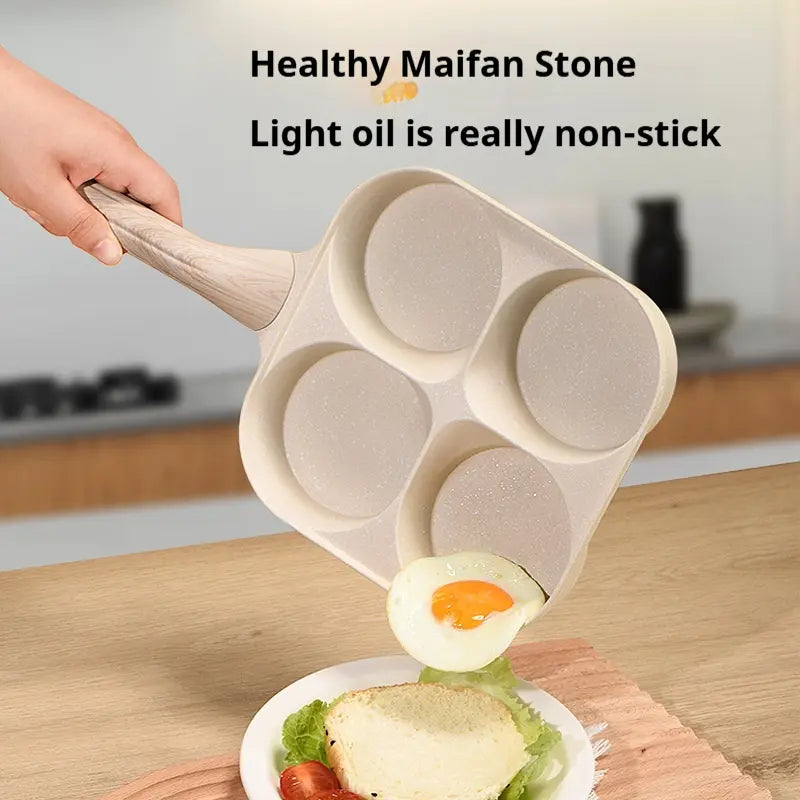 Non-Stick 4-In-1 Breakfast Pan for Frying Eggs, Hamburgers & Scrambled Eggs - Multi-Functional, Fast Heating, Durable, Easy Clean, Space-Saving, Eco-Friendly, with Silicone Strips & Tempered Glass Lid Cookware