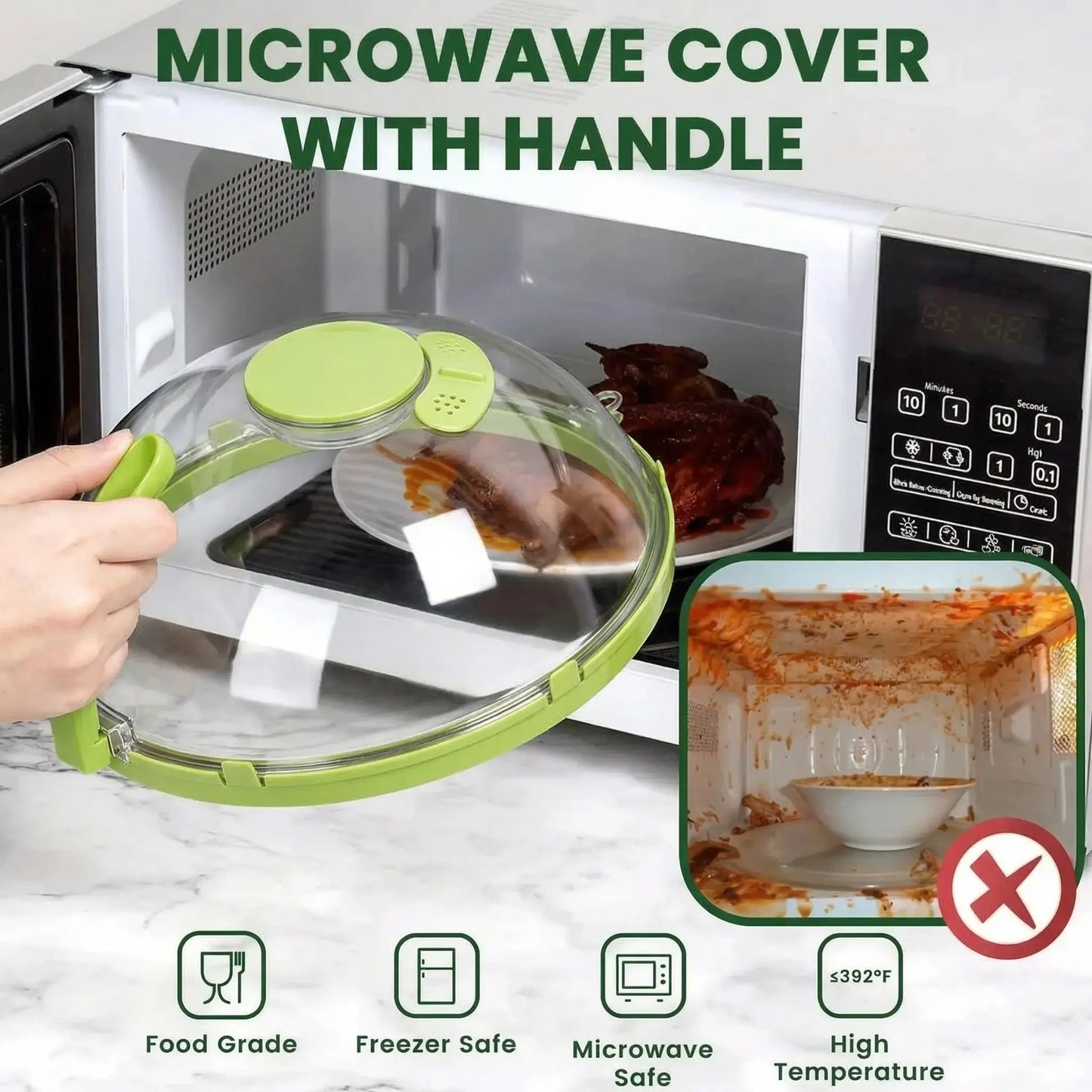 【Summervibes】Microwave Splatter Cover with Handle, Reusable Microwave Lid for Food, Modern Kitchen Utensils, Kitchen Gadgets, Kitchen Accessories