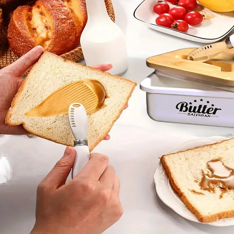 Stainless Steel Butter Dish with Lid and Multipurpose Knife - Large Metal Butter Keeper with Silicone Base for Countertop, Kitchen Storage Organizer, Ideal Gift Kitchenware Utensils