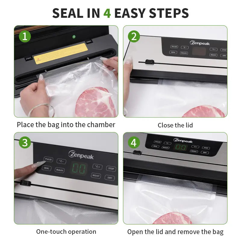 Zenpeak Vacuum Sealer Machine with External Vacuum, Removable Drip Tray, Dry & Moist Modes, Pulse Control, Adjustable Temperature, 6Mm Wider Seal, Built-In Bag Cutter for Food Storage, Meal Prep, Sous Vide, Summervibes Tiktokshopspringglowup,