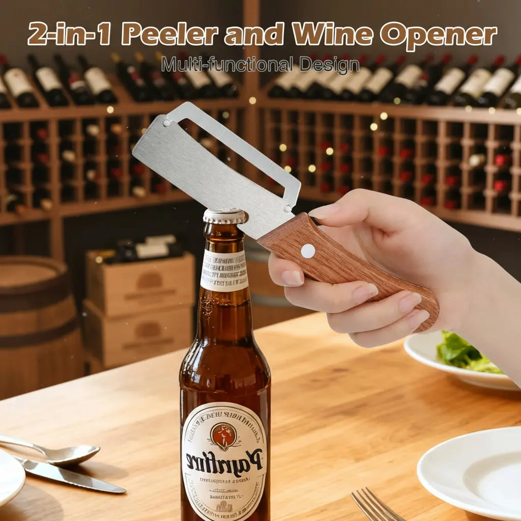 Premium-Grade Fruit & Vegetable Peeler| Sharp Stainless Steel Blade, Ergonomic Wooden Handle + Built-In Bottle Opener – Ideal for Daily Kitchen Use (Potatoes, Apples, Pumpkins & More)