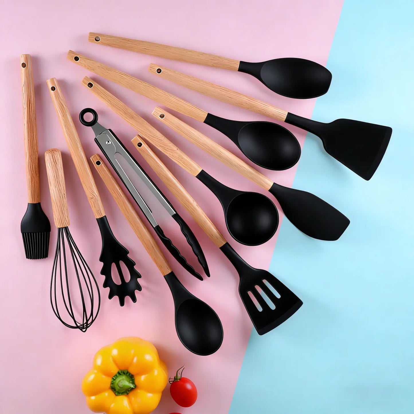 Summer Turn-Up19Pcs Kitchen Knife Set with Heatresistant Silicone Cutlery&Wooden Handles Includes Chef Knife, Non-Stick Compatible Tools, Pots Pans Set Valentine'S Day and More Cookware Non Stick Pots and Pans Kitchenware Nonstick Ladle Stylish White Pink
