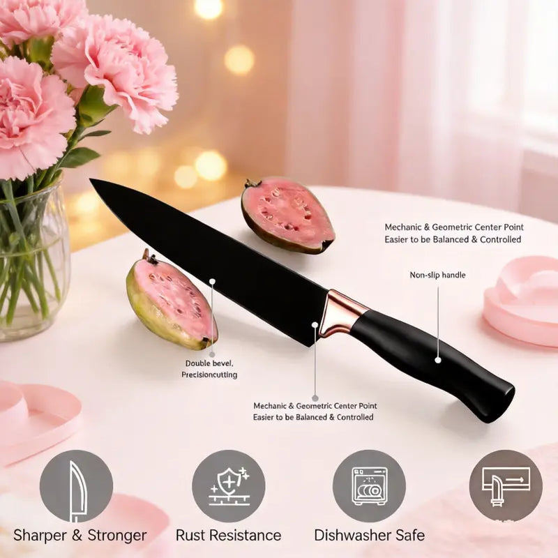 Summer Turn-Up19Pcs Kitchen Knife Set with Heatresistant Silicone Cutlery&Wooden Handles Includes Chef Knife, Non-Stick Compatible Tools, Pots Pans Set Valentine'S Day and More Cookware Non Stick Pots and Pans Kitchenware Nonstick Ladle Stylish White Pink