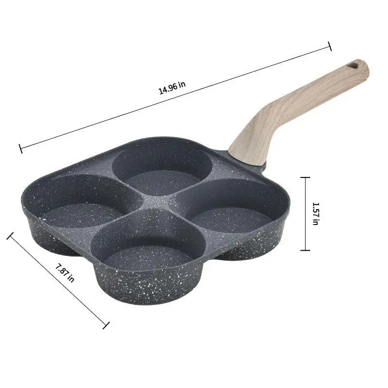 Non-Stick 4-In-1 Breakfast Pan for Frying Eggs, Hamburgers & Scrambled Eggs - Multi-Functional, Fast Heating, Durable, Easy Clean, Space-Saving, Eco-Friendly, with Silicone Strips & Tempered Glass Lid Cookware