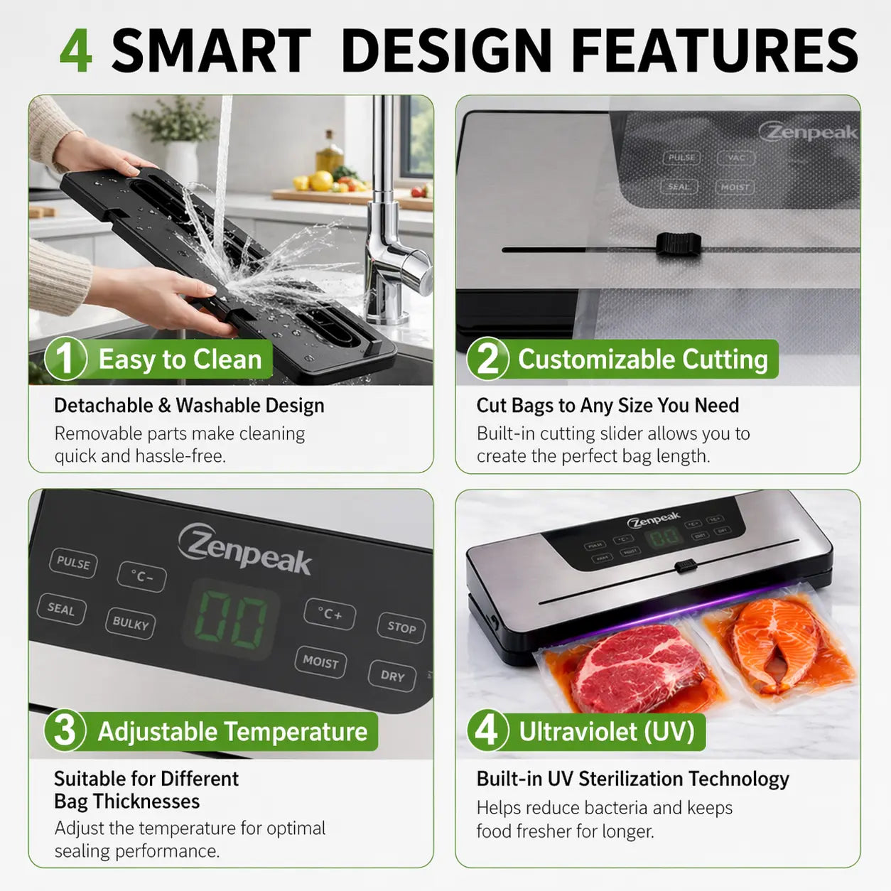 Zenpeak Vacuum Sealer Machine with External Vacuum, Removable Drip Tray, Dry & Moist Modes, Pulse Control, Adjustable Temperature, 6Mm Wider Seal, Built-In Bag Cutter for Food Storage, Meal Prep, Sous Vide, Summervibes Tiktokshopspringglowup,
