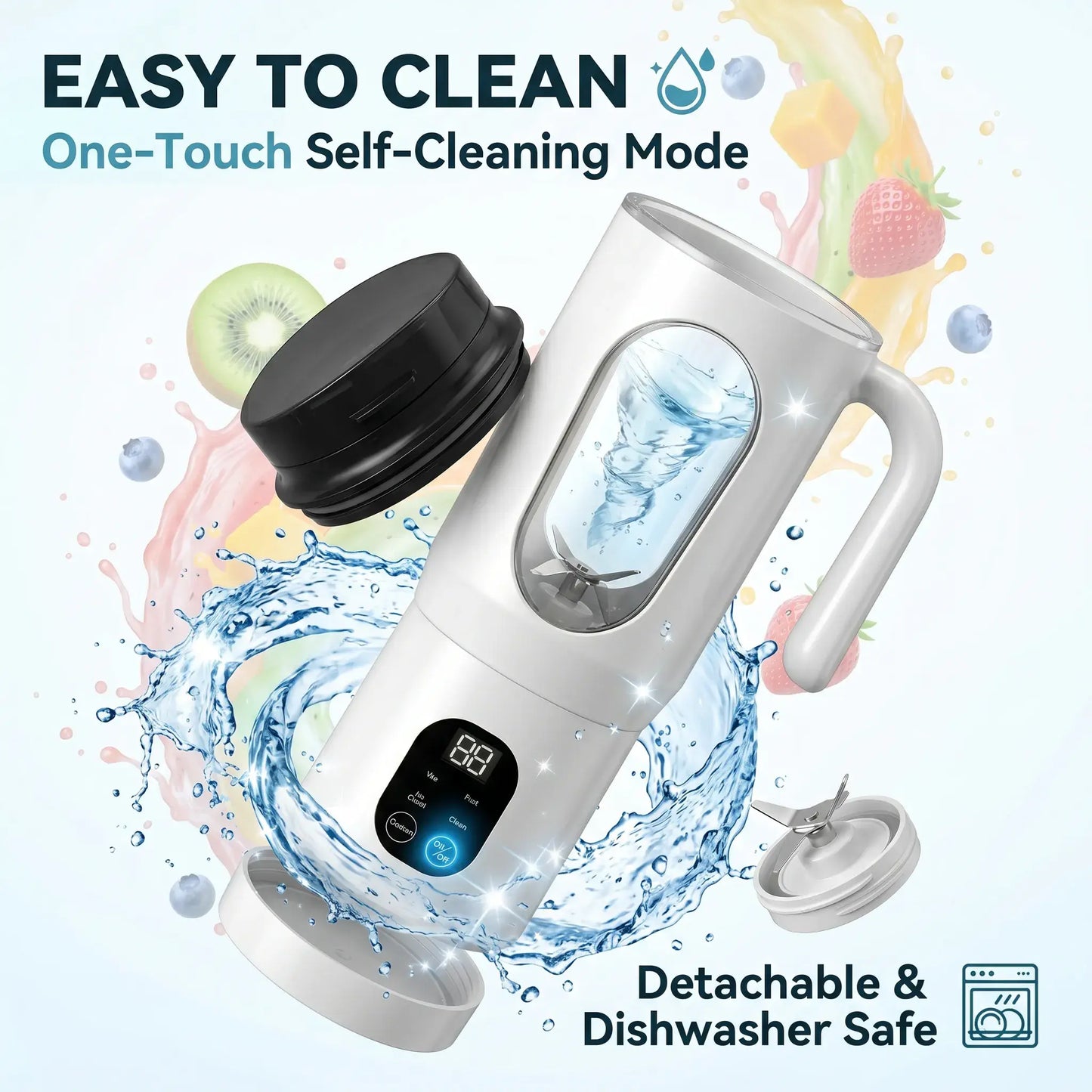 580ML Portable Juicer with LED Display USB Rechargeable Handheld Juice Blender 22000 RPM Self-Cleaning Bpa-Free for Smoothies and Juices with Ice Crush Function