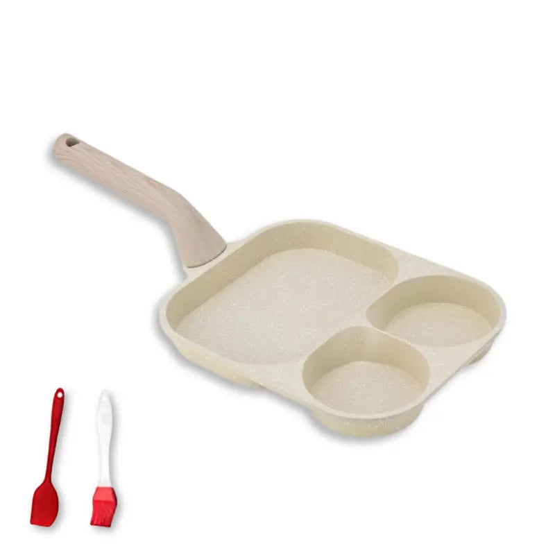 Non-Stick 4-In-1 Breakfast Pan for Frying Eggs, Hamburgers & Scrambled Eggs - Multi-Functional, Fast Heating, Durable, Easy Clean, Space-Saving, Eco-Friendly, with Silicone Strips & Tempered Glass Lid Cookware